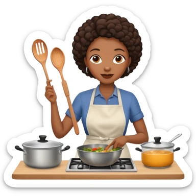 Black mom cooking dinner in kitchen  sticker