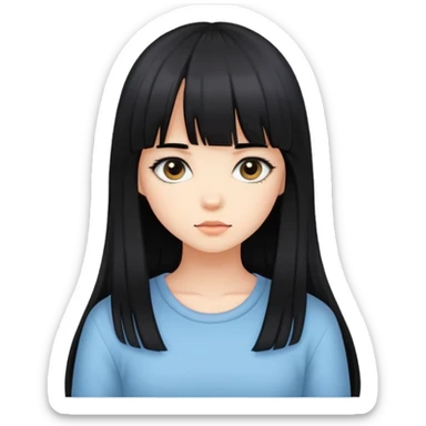 shy girl with long black hair and bangs sticker