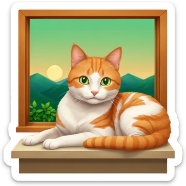 Window with cat on sill + lamp glow sticker