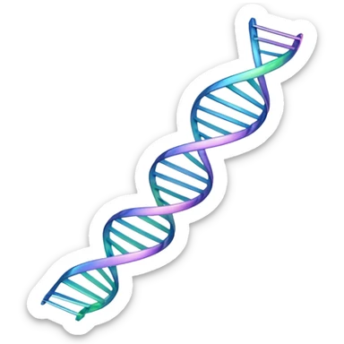 A single helical ribbon representing mRNA, twisting smoothly like a corkscrew or spiral staircase but with only one ribbon; no ladder rungs, no paired bases, no second strand.  Focus on one continuous strand only.” sticker