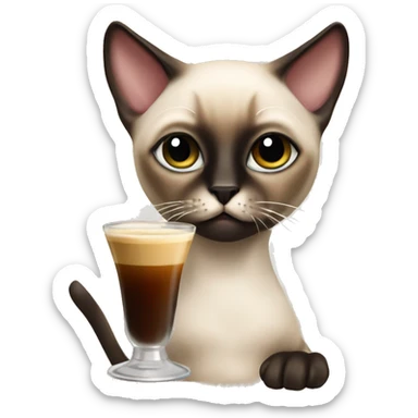 Siamese cat drinking espresso martini sticker