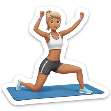 Happy person on exercise mat doing workout moves sticker