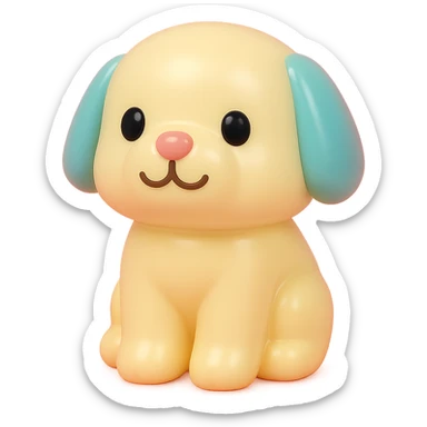               Transform {subject} into a soft vinyl figure with a smooth, glossy surface. The material should look slightly rubbery and tactile, with minimalistic curves and a matte-gloss hybrid finish. Use pastel or soft solid colors. The surface is seamless, with no visible textures or roughness. Studio lighting, vibrant background, clean, playful, designer toy aesthetic and no shadows. {subject} = dog, make sure the mouth has nice outlines sticker