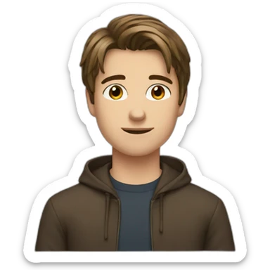 Young men French type middle part straight brown hair sticker