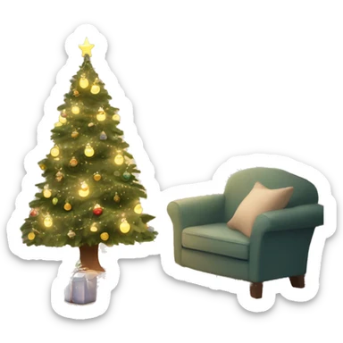 cozy christmas tree with warm white lights and pretty ornaments sticker