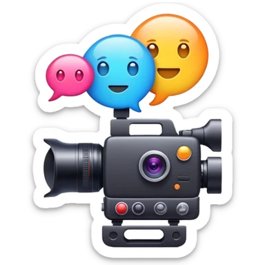 social media content creation with video camera and chat bubble, colorful and modern emoji style icon sticker
