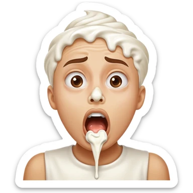 shocked face, whipped cream on upper lip and nose, big open mouth sticker
