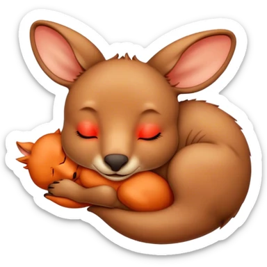 Meme-Worthy Cute Sleeping Kangaroo Portrait Emoji, Head resting peacefully with a contented smile, showcasing a robust build and a luxuriously soft red-orange fur, eyes shut in a serene, restful nap, Simplified yet hilariously adorable features, highly detailed, glowing with a soft, drowsy light, high shine, relaxed and utterly lovable, stylized with an air of playful laziness, bright and heartwarming, soft glowing outline, capturing the essence of a comically sleepy kangaroo, so meme‐worthy it feels like it could instantly become the next viral sensation of adorable slumber! sticker