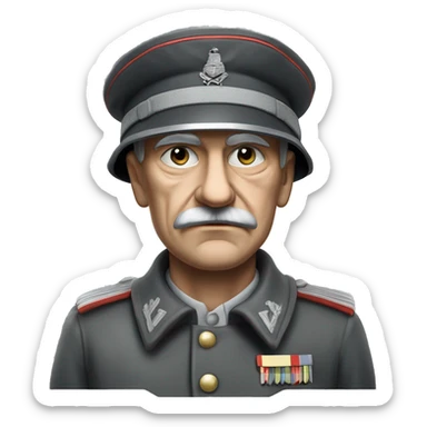 photorealistic old serious german soldier the middle of the XX century gray uniform detailed face with wrinkles, closed mouth, small eyes  sticker