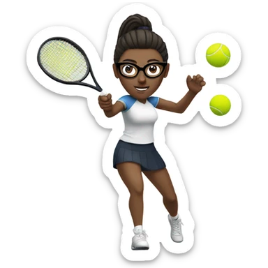 White woman long dark hair glasses hitting tennis ball has glasses and pony tail  sticker