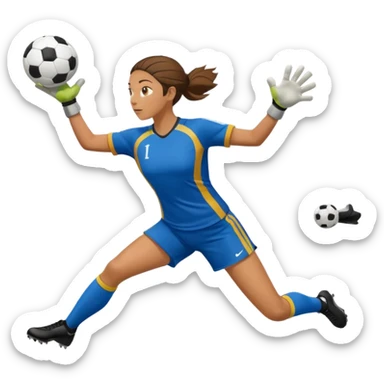 make a girl goalie diving through the air with one soccer ball in her hands sticker