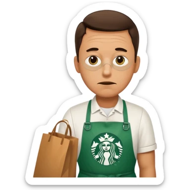 create a emoji for my male friend who is doing double shifts at starbucks and tired  sticker