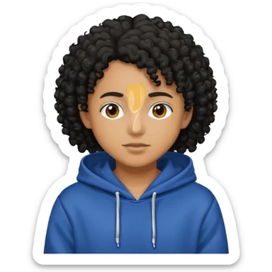 Gut wearing a hoodie with black curly hair sticker