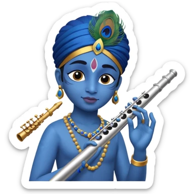 Krishna playing flute blue skin peacock feather sticker
