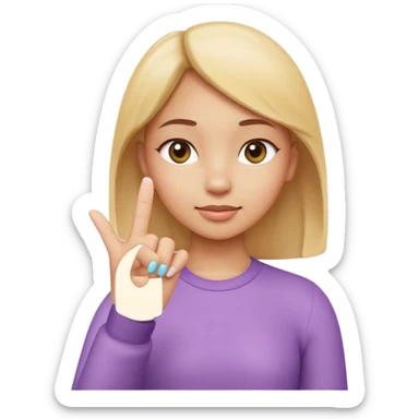 Emoji-style girl (Apple style) making a pinching gesture: thumb and index finger close together showing something is small, other fingers folded, same style as Apple 3D emojis, soft colors, glossy texture sticker