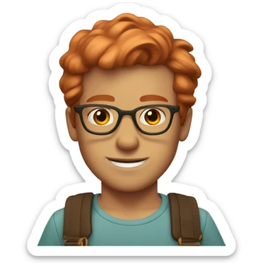 caucasian boy with copper hair and glasses, beach vibes sticker