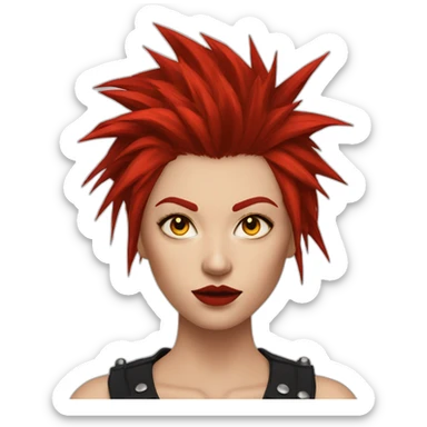 A Woman With Long Spiky Red Hair And Red Make Up. Yellow Eyes. Punk. sticker