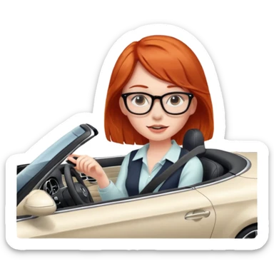 Red head girl with glasses driving fast in a Mercedes convertible sticker