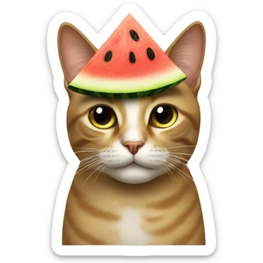 A cat with a watermelon on top of it head  sticker