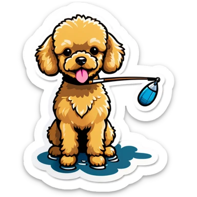 Golden toy poodle fishing sticker