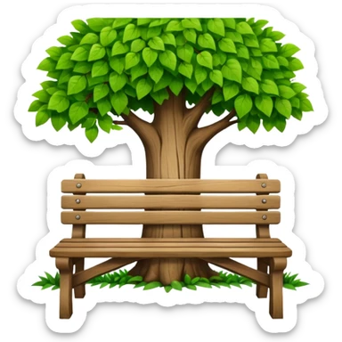 Bench facing at the front with a tree next to it sticker