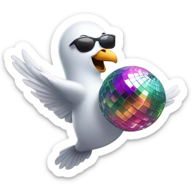 An dove in trendy sunglasses dancing under a disco ball, looking happy. sticker