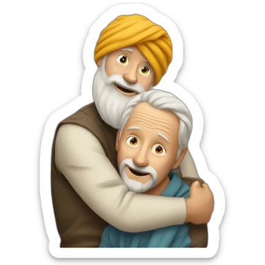 Turban older Man from africa hugs taller blond beard European man sticker