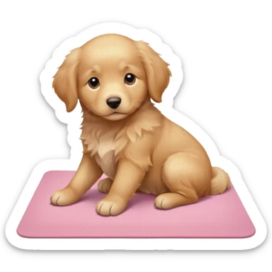 Golden retriever puppy on light pink yoga mat sticker