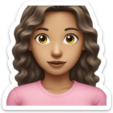 Girl with long dark brown hair and blue eyes wavy hair and pink shirt sticker