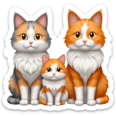 a fluffy grey and white cat sitting with 2 other cats sticker