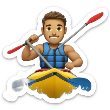 Strong man kayaking water sticker