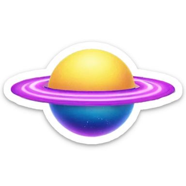 sparkly glittery blue purple and pink gradient planet with a yellow cheesy saturn ring sticker