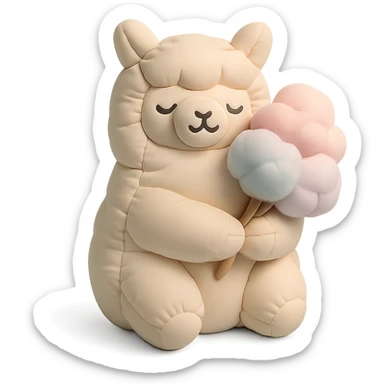 alpaca holding cotton candy bouquet in cushion style sticker