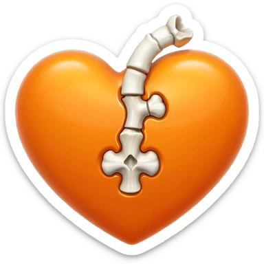 orange heart with a bone through it sticker