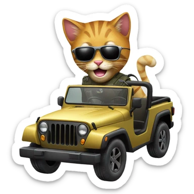 cool cat wearing sunglasses driving a giant jeep sticker