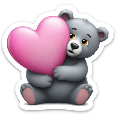 realistic-happy-grey-bear-hugging-pink-heart sticker
