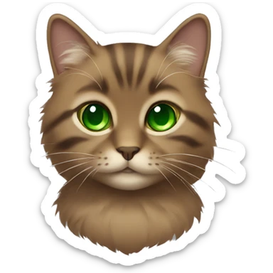 small brown fluffy cat with green eyes  sticker