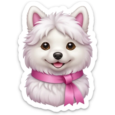 white dog with pink ribbon sticker