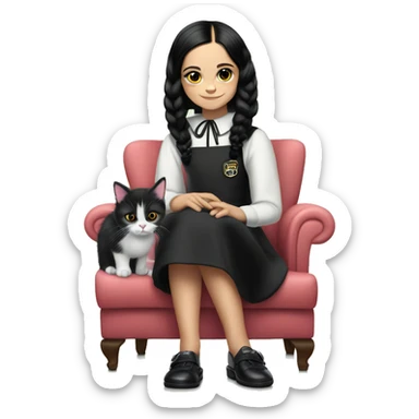 Kitty Corner Francie. Jenna Ortega Wednesday Addams. Bold 60s-inspired shift. Cuddling up with Slippers the kitten. sticker