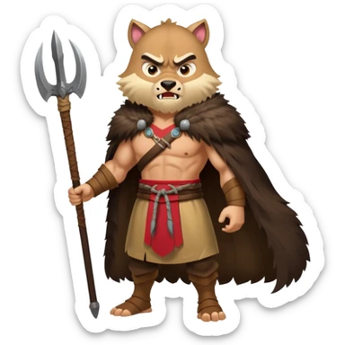 full body Hun warrior inspired by Mulan, barbaric, snarling face, heavy fur cloak, menacing eyes, primitive weapons sticker