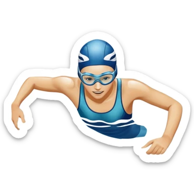 An icon featuring a swimmer in motion, cutting through the water with smooth strokes. The design includes ripples, goggles, and a swimming cap, symbolizing the fluidity and grace of swimming. Transparent background highlights the speed, technique, and rhythm of the sport. sticker