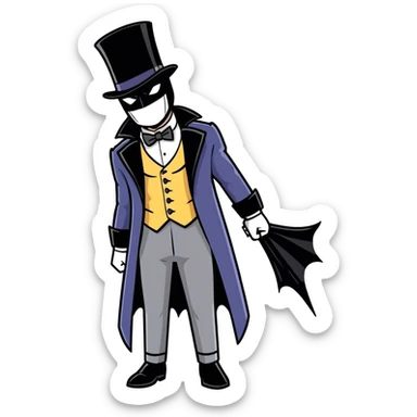 Batman with his black bat mask wearing Victorian era top hat and coat sticker