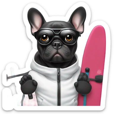 Black French bulldog skiing sticker