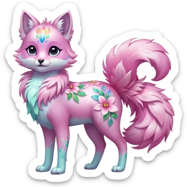 Multicolored sparkly shiny ethereal pastel iridescent light pale cute adorable pretty feminine elegant realistic floral exotic Falvie-Fionbri-fursona, full body sticker