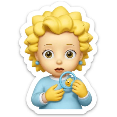 A 3D cartoon baby character fully yellow skin, styled like Maggie Simpson, with pacifier, big eyes, smooth shading, Memoji-style rendering, consistent with other yellow Simpsons characters. sticker