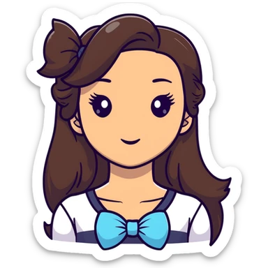 long hair brunette tan girl with bow with eyelashes sticker