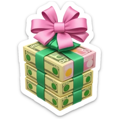 Australian $100 notes stacked together and wrapped in a pink bow sticker