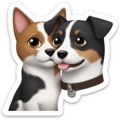 Black mackerel cat hugging brown Jack Russell dog sticker