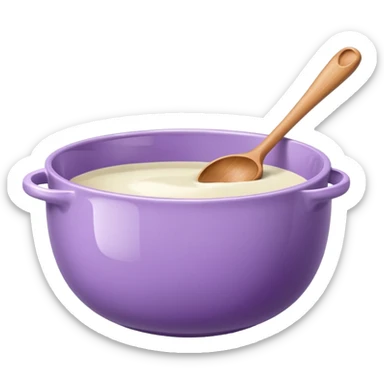 a lilac ceramic mixing bowl with a wooden spoon stirring sticker