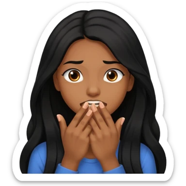 biting nails in flirtatious and shy way, brown skin, long black hair sticker